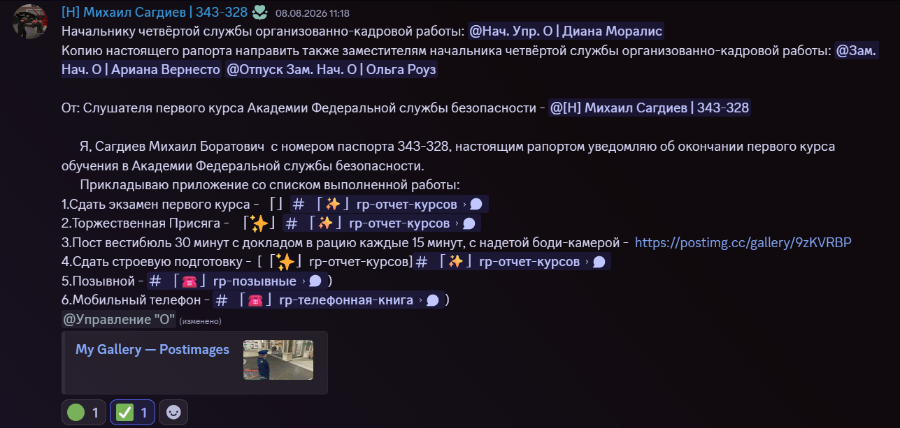 Пример рапорта — 1-й курс