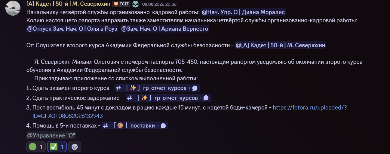 Пример рапорта — 2-й курс